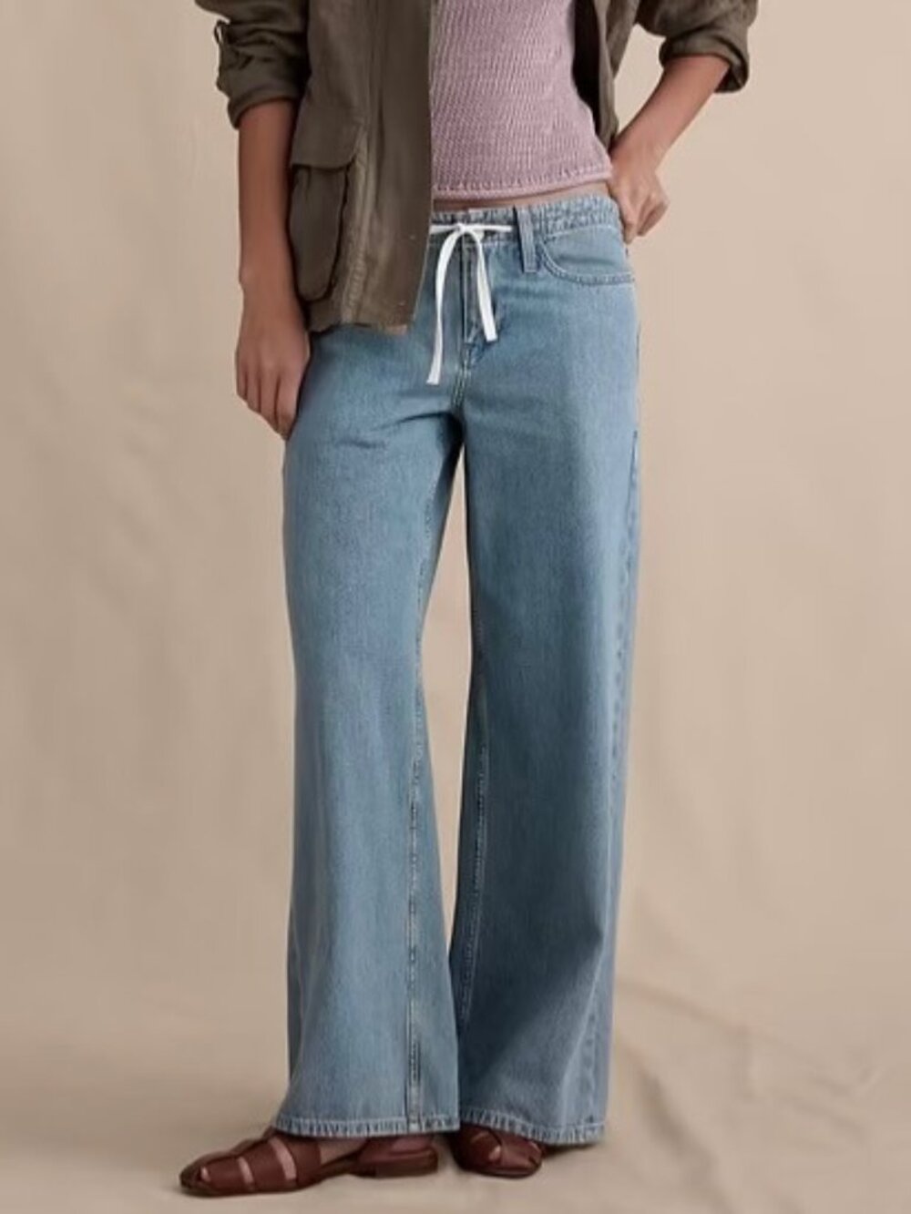 Banana Republic Drawstring Wide Leg Jeans Size 27 Slouchy Rigid Denim Relaxed